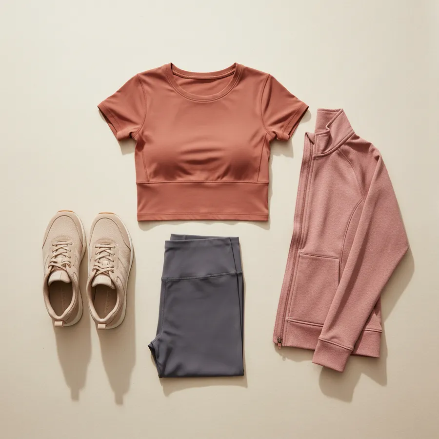 Classes: Sports top, Leggings, Light trainers, Zip-up layer for the journey