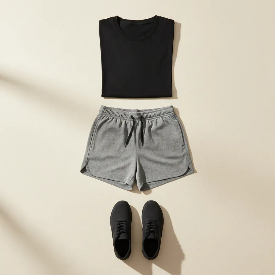 Weights: Fitted T-shirt, Training shorts, Flat training shoes